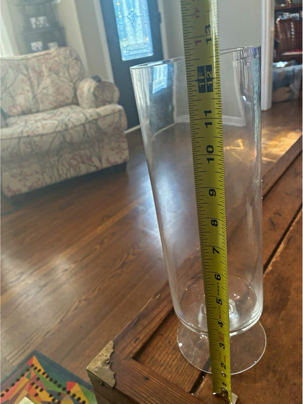 Vintage Clear Glass Pedestal Cylinder Vase Hurricane Candle Holder 13.5 Inch